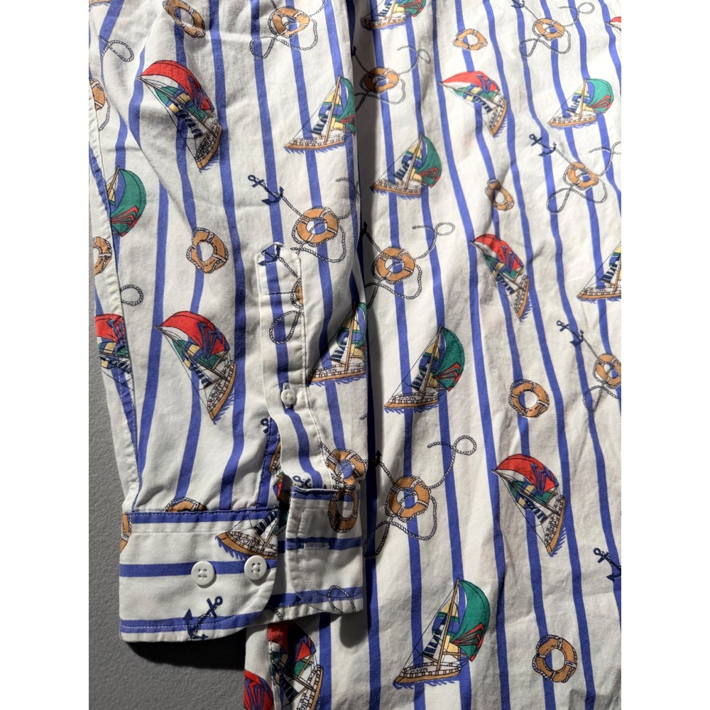 Vintage Brooks Brothers Sport Shirt Mens Large White Blue Nautical Sailboat - Picture 3 of 5